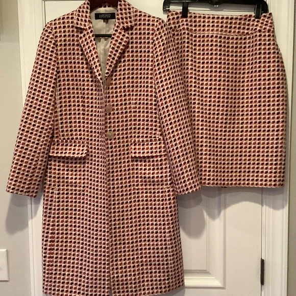 Kasper Long Pink and Cream Patterned Blazer Coat with Matching Skirt Size 4 - Picture 1 of 15